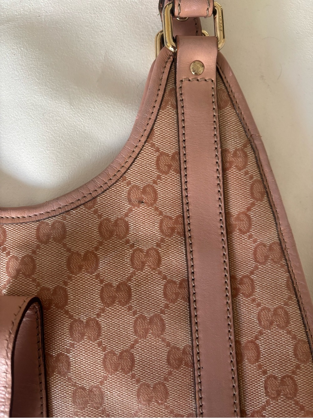 Gucci Jackie Beige/Pink GG Coated Canvas Shoulder Bag with Pink Leather Trim - Picture 15 of 15